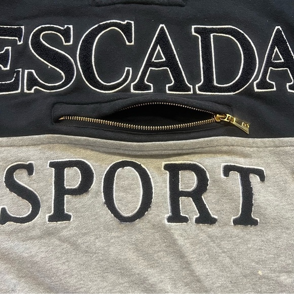 Escada Sport Vintage Bicolor Big Logo 1/4 Zip Hoodie Sweatshirt Activewear L - Picture 11 of 17